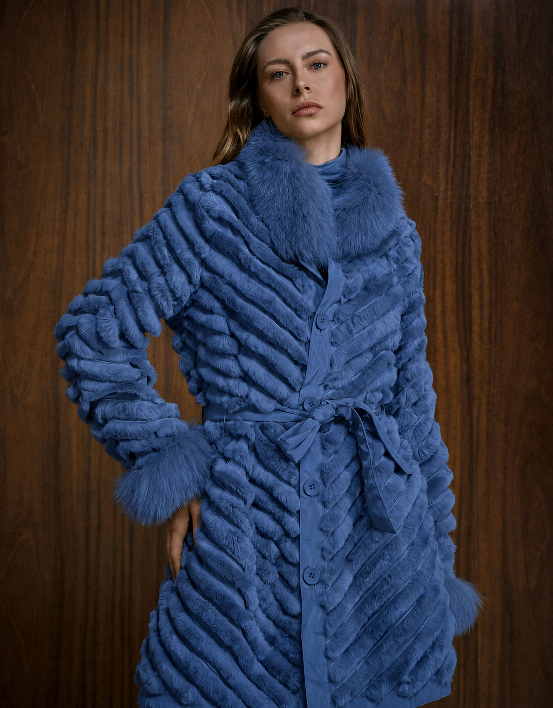 CASACO LOLA REVERSÍVEL MADRE REINA PELE AZUL JEANS