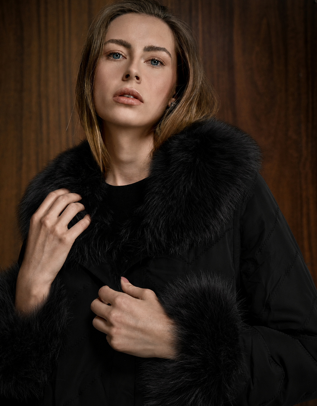 CASACO SILK BOTÕES REVERSÍVEL MADRE REINA PELE PRETO