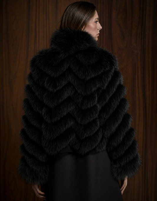 CASACO SILK BOTÕES REVERSÍVEL MADRE REINA PELE PRETO