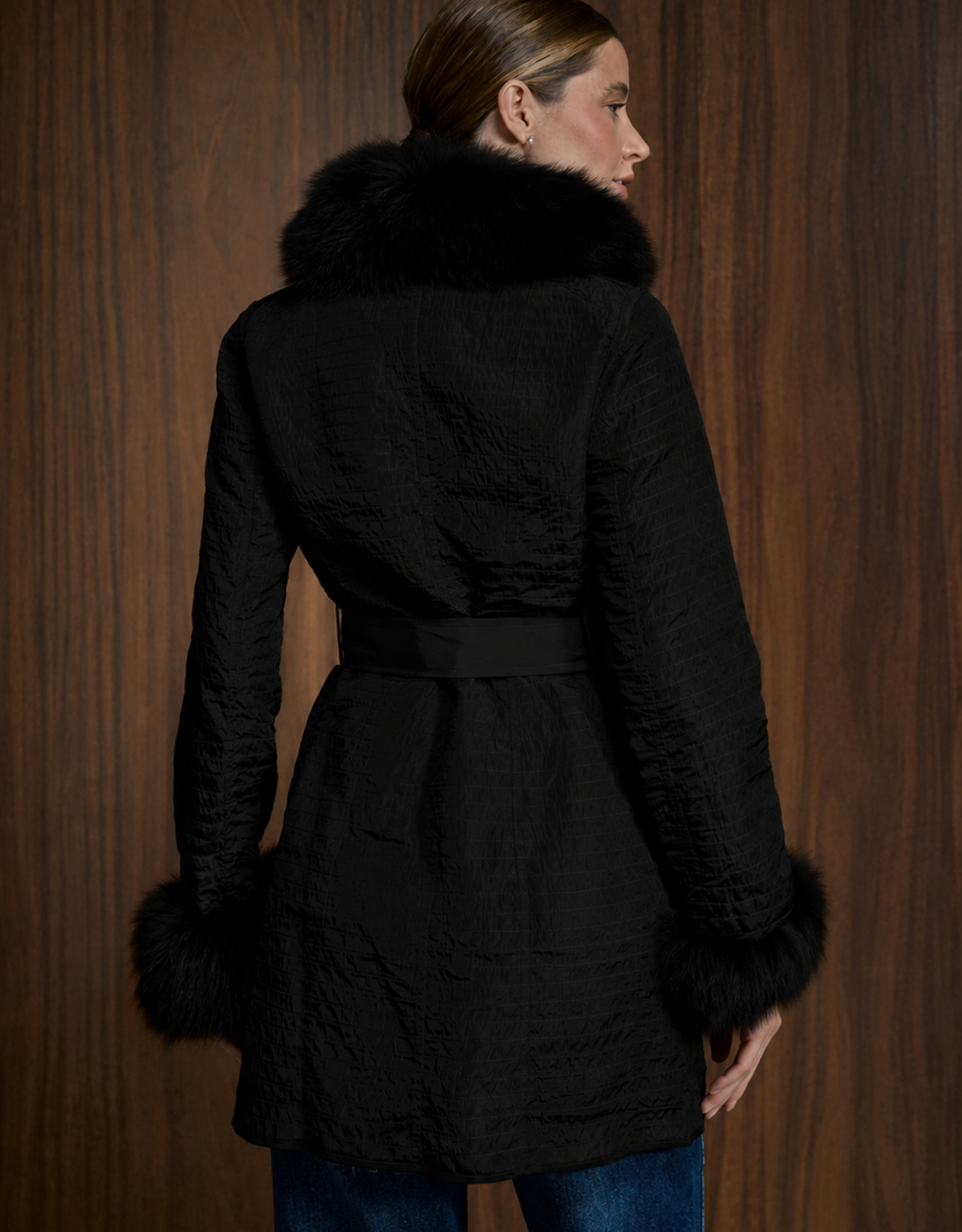 CASACO NYLON STRIPE MADRE REINA PELE PRETO
