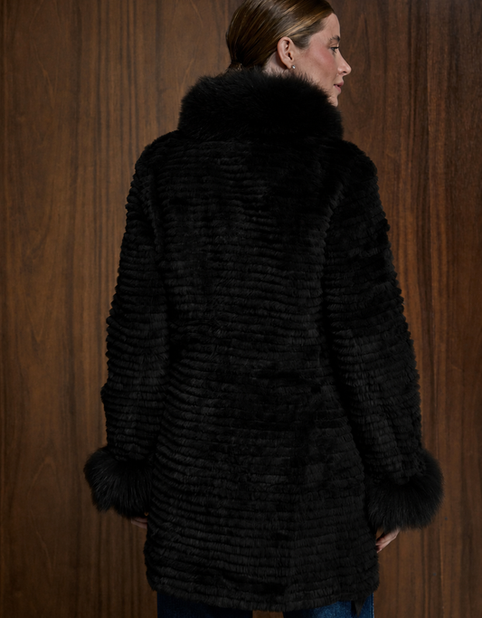 CASACO NYLON STRIPE MADRE REINA PELE PRETO