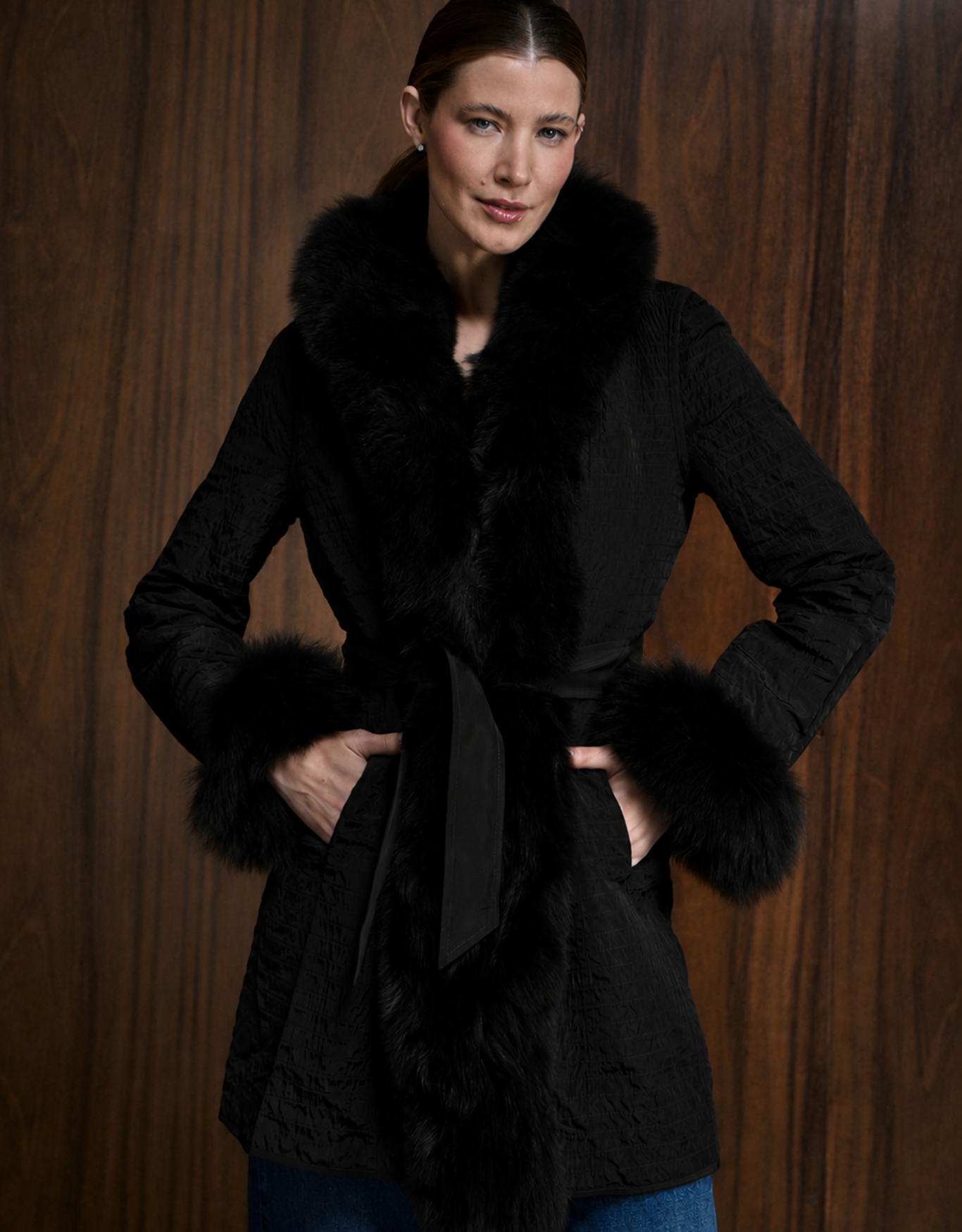 CASACO NYLON STRIPE MADRE REINA PELE PRETO