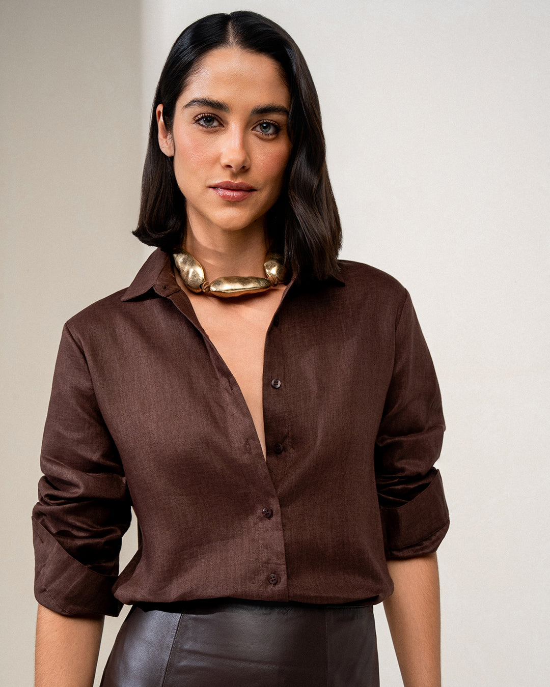 CAMISA ANNA MADRE REINA LINHO MADEIRA
