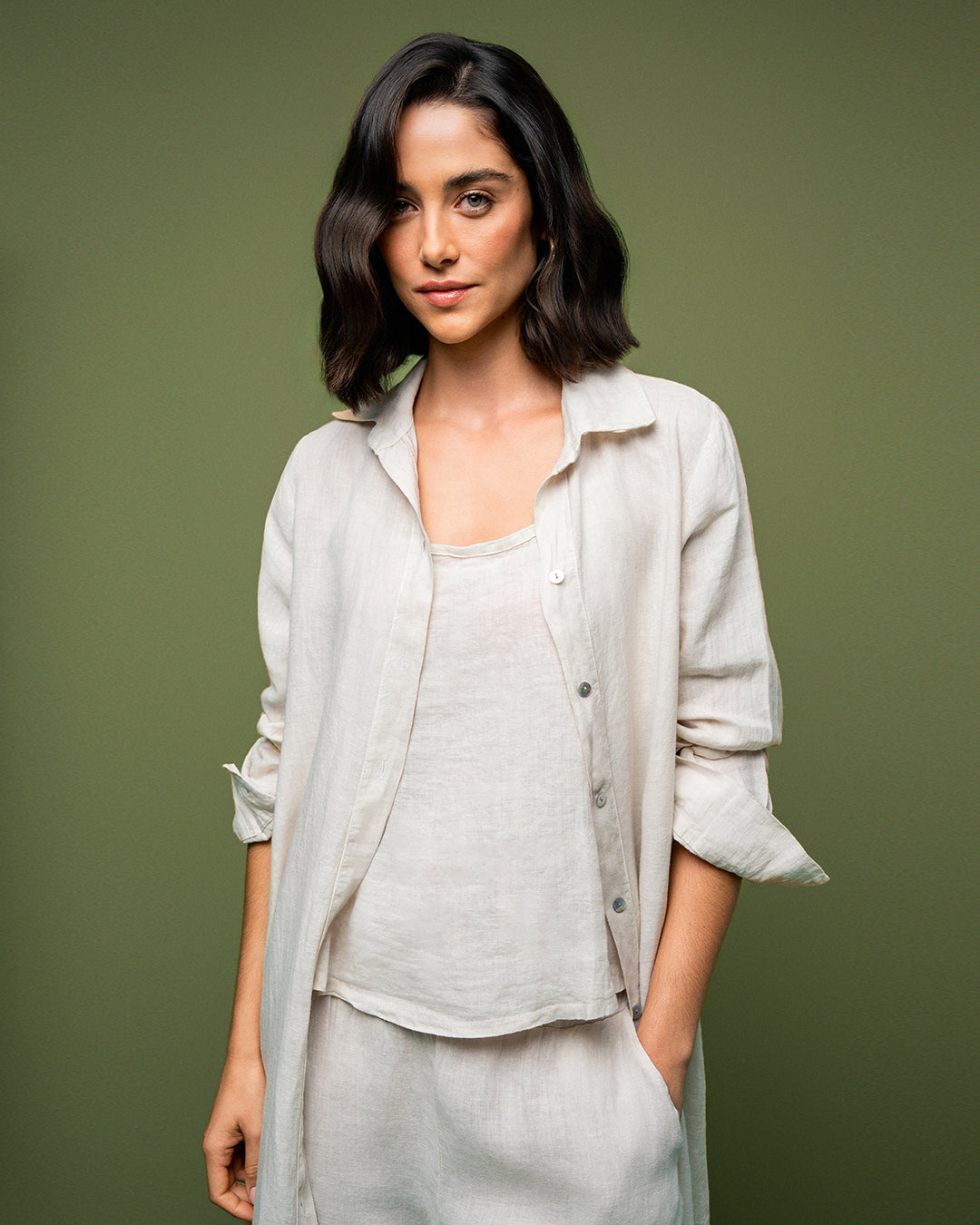 VESTIDO CHEMISE MADRE REINA LINHO CREMA