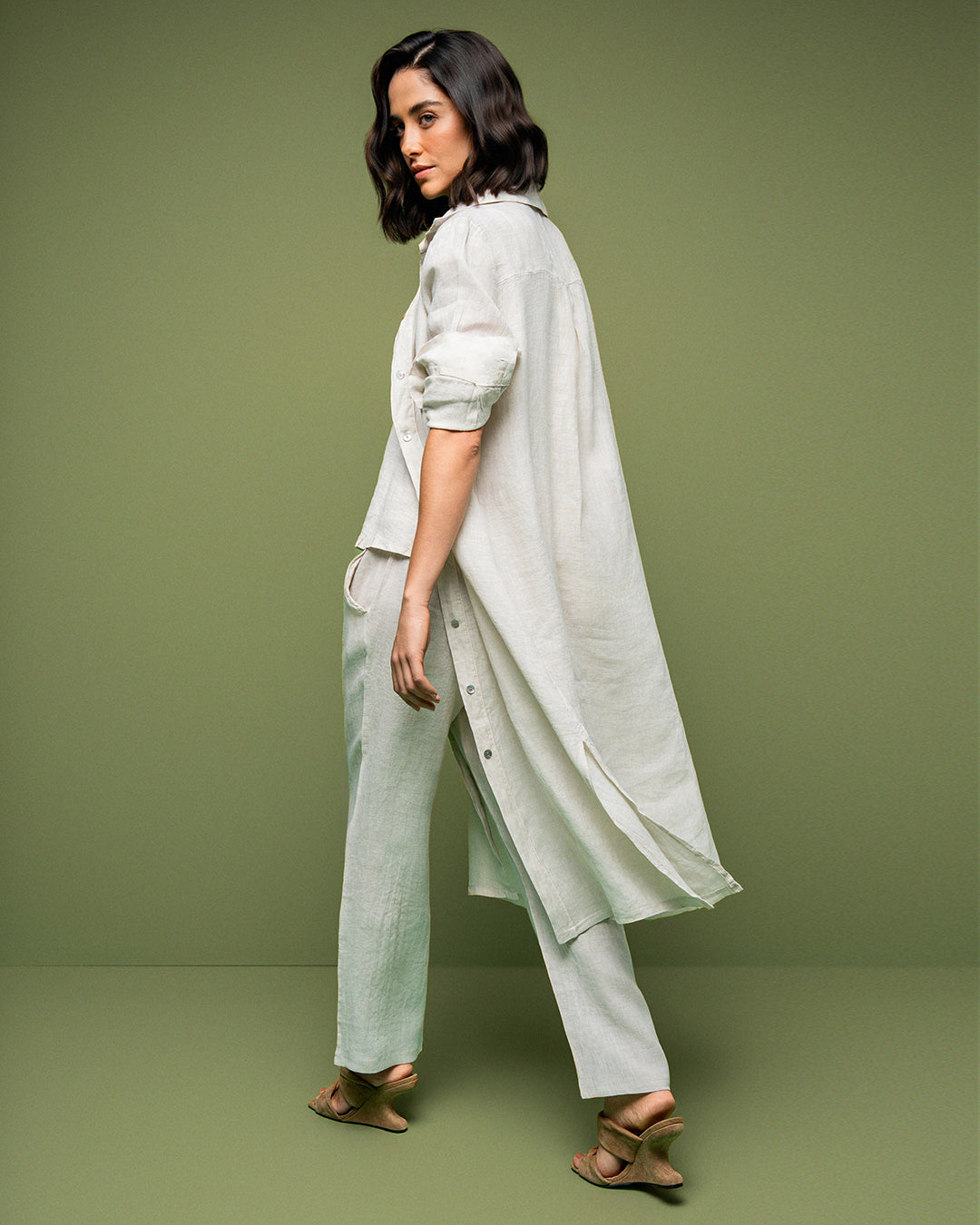 VESTIDO CHEMISE MADRE REINA LINHO CREMA