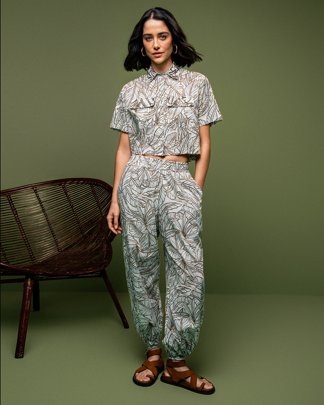 CAMISA LEAF MANGA CURTA MADRE REINA SEDA EST. LEAF