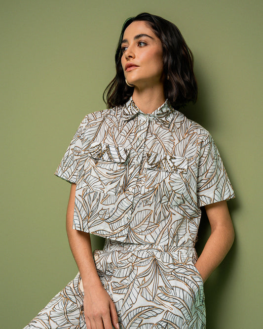 CAMISA LEAF MANGA CURTA MADRE REINA SEDA EST. LEAF