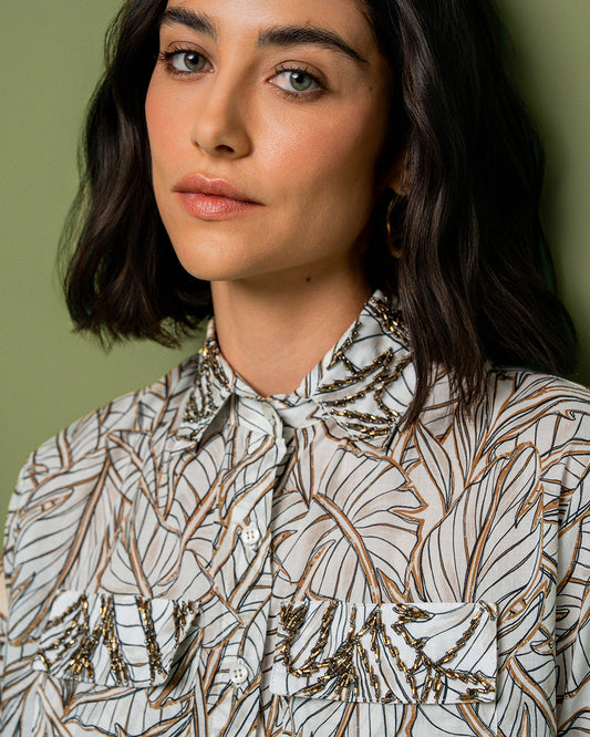 CAMISA LEAF MANGA CURTA MADRE REINA SEDA EST. LEAF