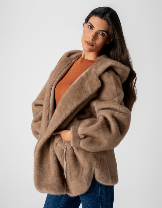 CASACO ZOE MADRE REINA LIKE FUR TAUPE