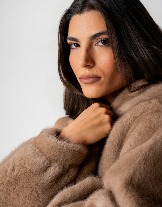 CASACO ZOE MADRE REINA LIKE FUR TAUPE