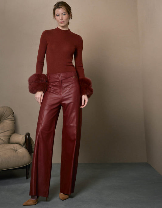 CALÇA WIDE BRUNA MADRE REINA COURO CANELA