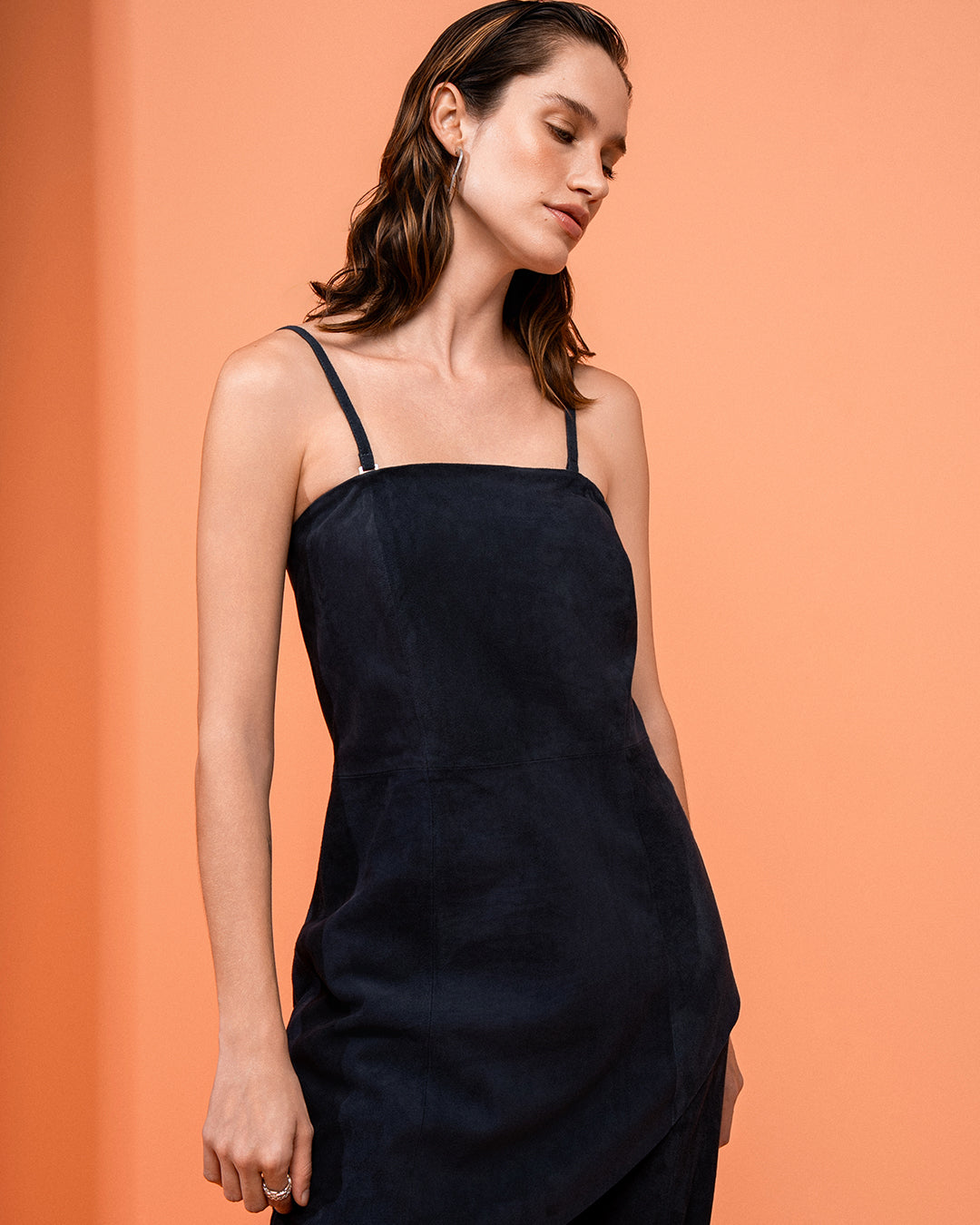 TOP ARIANA MADRE REINA COURO CHAMOIS AZUL MARINE