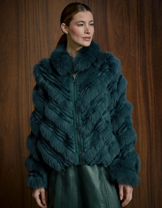 CASACO ELIZABETH REVERSÍVEL MADRE REINA PELE VERDE FLORESTA