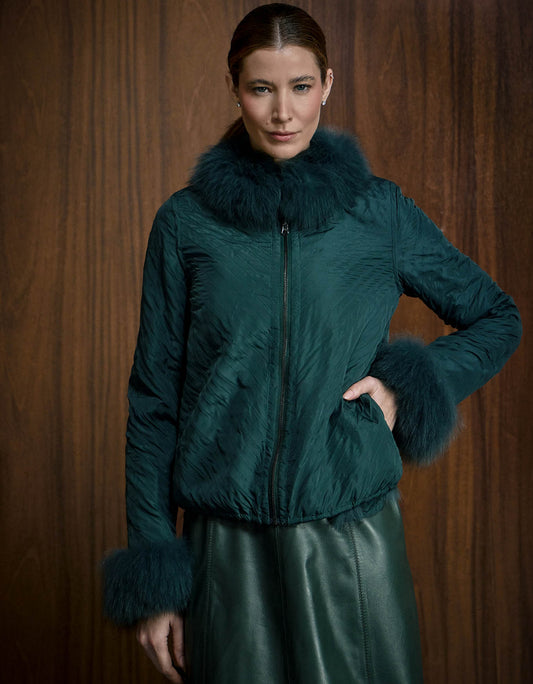 CASACO ELIZABETH REVERSÍVEL MADRE REINA PELE VERDE FLORESTA