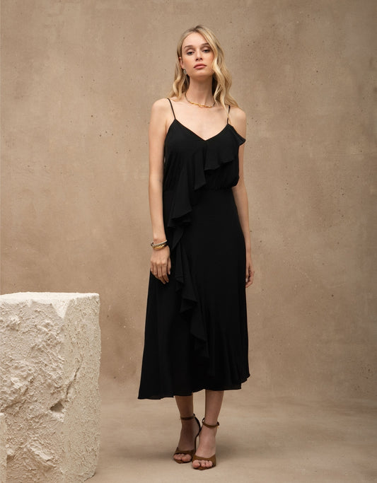 VESTIDO AMANDA MADRE REINA SEDA PRETO