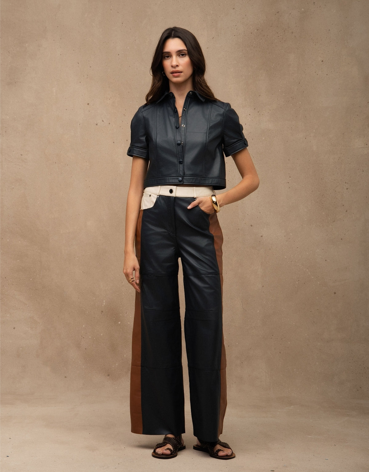 CALÇA GAIA MADRE REINA COLOR COURO AZUL MARINE