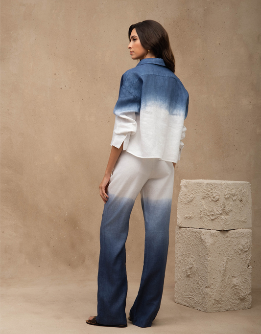 CALÇA LINA OMBRÉ MADRE REINA LINHO AZUL MARINE