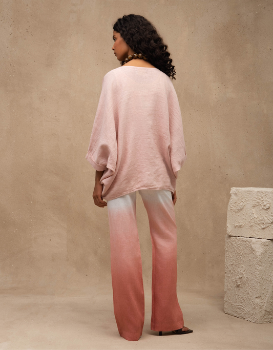 CALÇA LINA OMBRÉ MADRE REINA LINHO ROSA ROMÃ