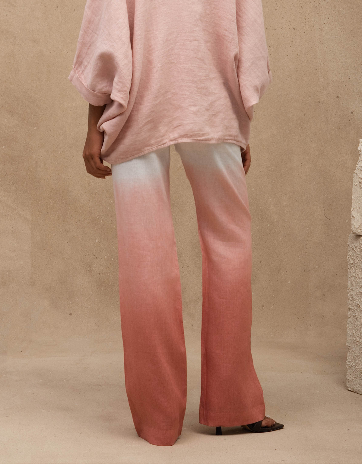 CALÇA LINA OMBRÉ MADRE REINA LINHO ROSA ROMÃ