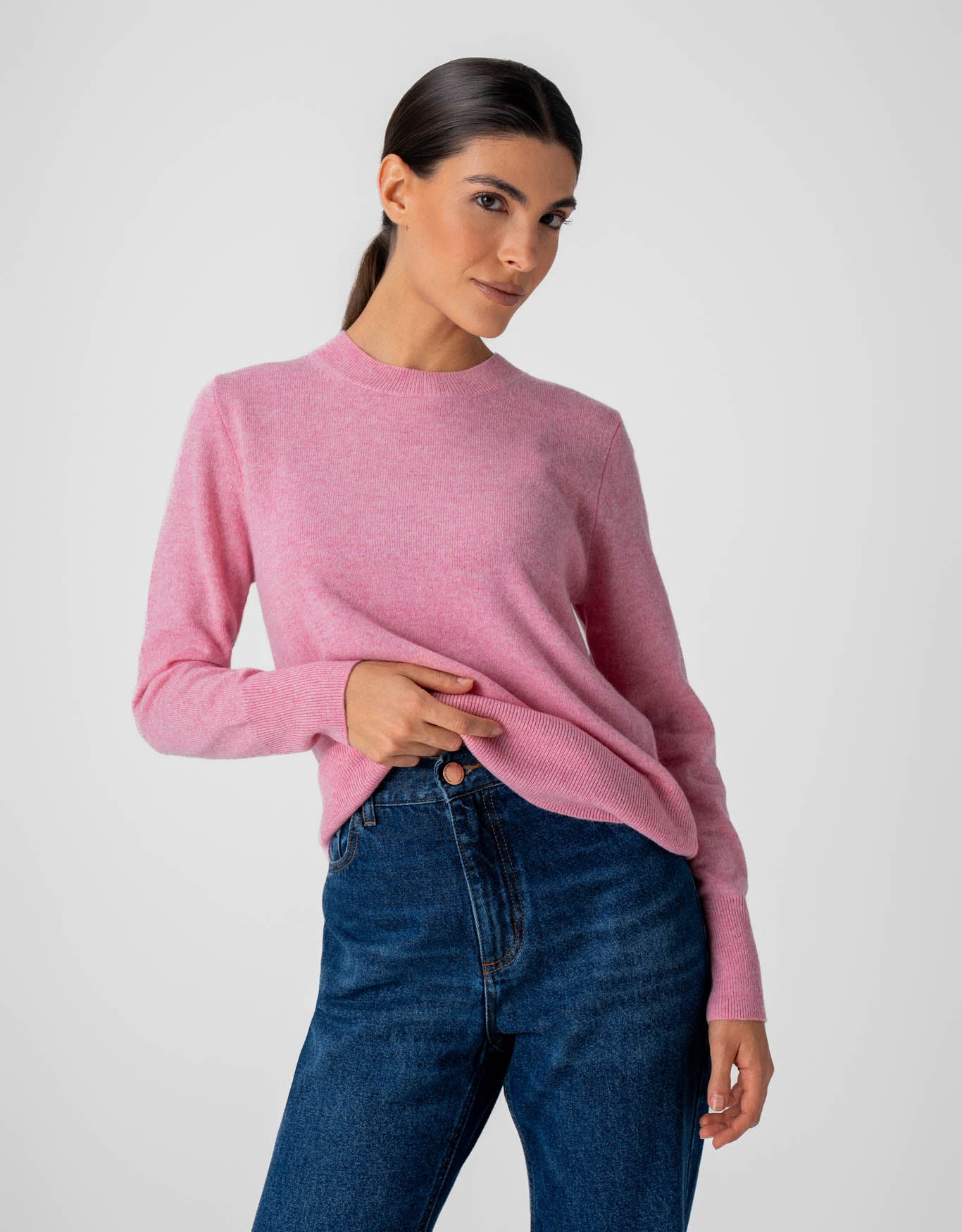 BLUSA GOLA CARECA CASHMERE ROSA AZALÉIA
