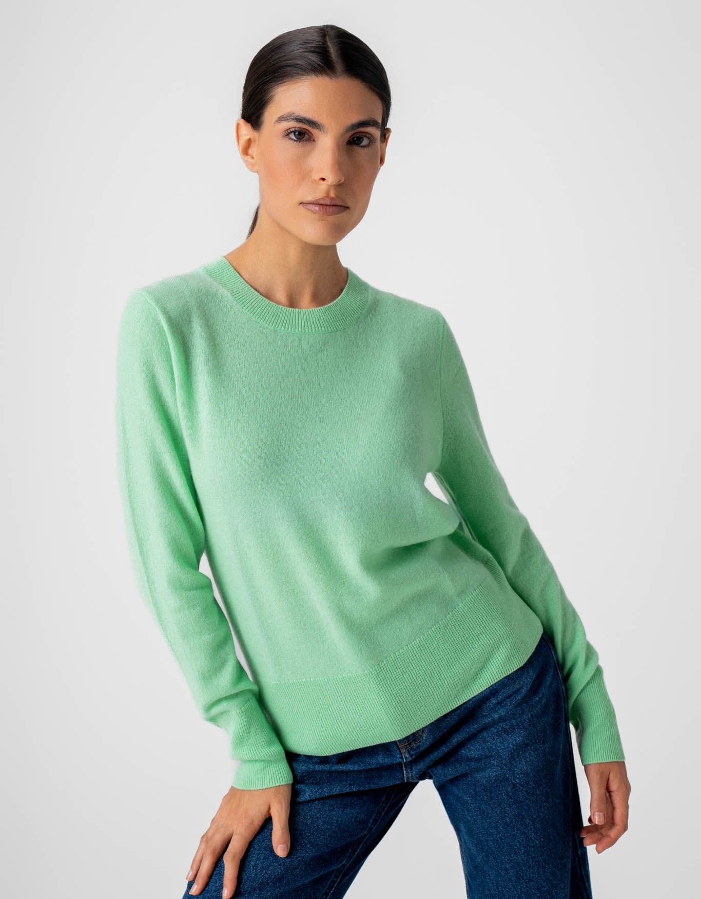 BLUSA GOLA CARECA CASHMERE VERDE MENTA