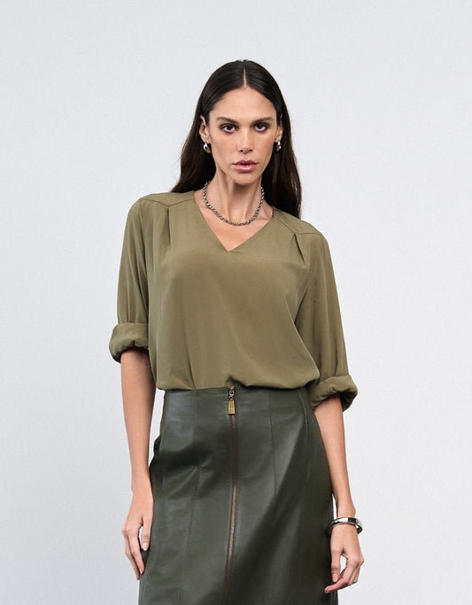 BLUSA ALÍCIA MADRE REINA SEDA GREIGE