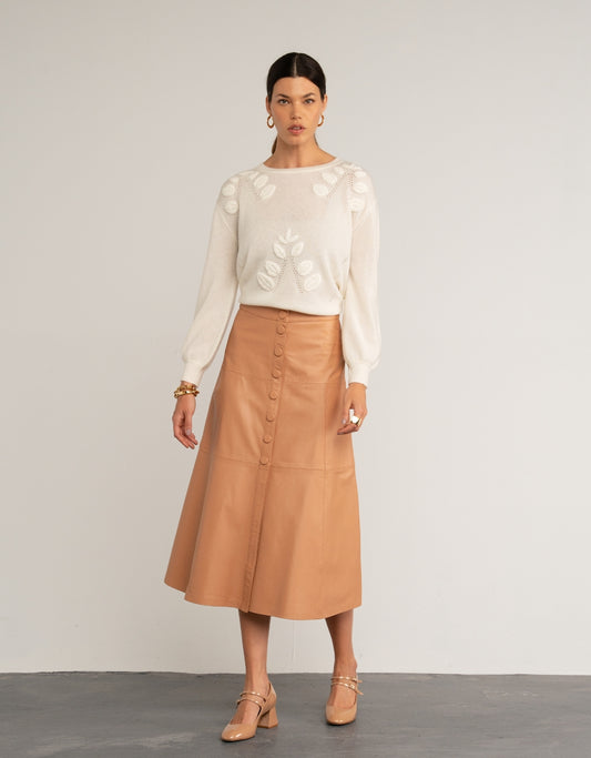 BLUSA BORDADA EM CASHMERE OFF WHITE