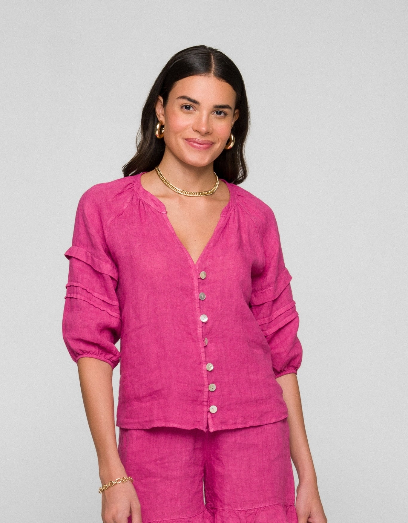 BLUSA GABI MADRE REINA LINHO ROSA AZALÉIA