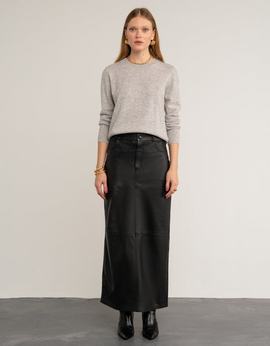 BLUSA GOLA REDONDA EM CASHMERE CINZA MESCLA