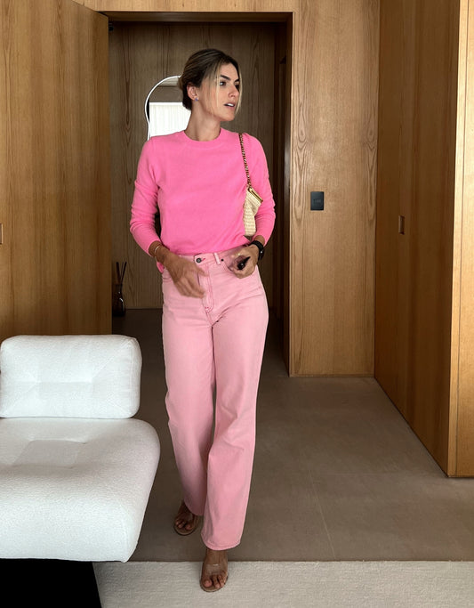 BLUSA GOLA REDONDA EM CASHMERE ROSA CLARO