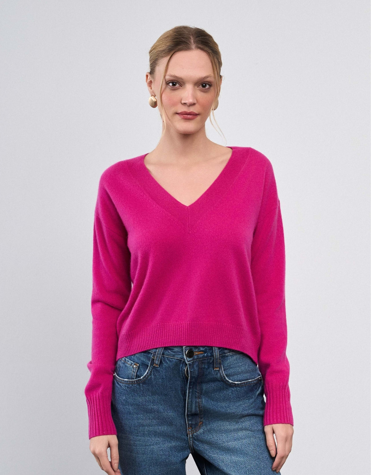 BLUSA GOLA V MADRE REINA CASHMERE RASPBERRY