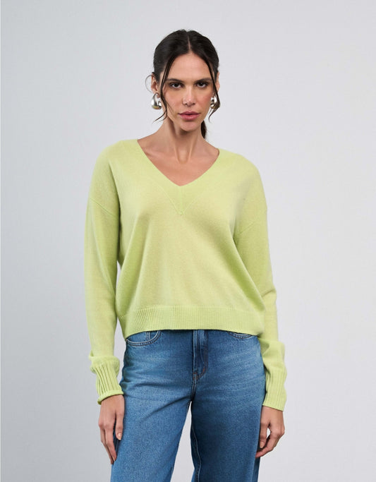 BLUSA GOLA V MADRE REINA CASHMERE VERDE SHADOW