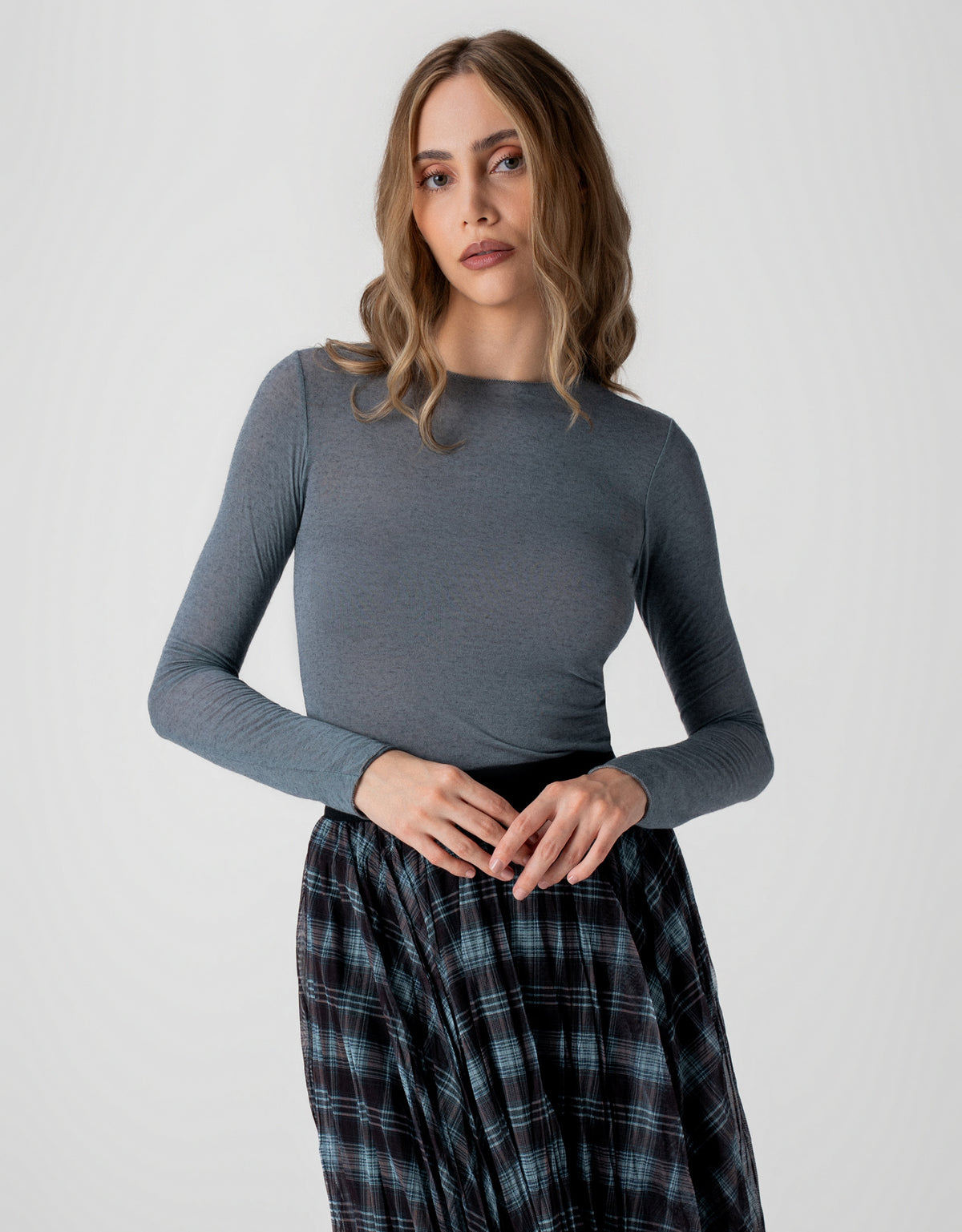 BLUSA KAREN MADRE REINA MALHA/CASHMERE CINZA ESTANHO