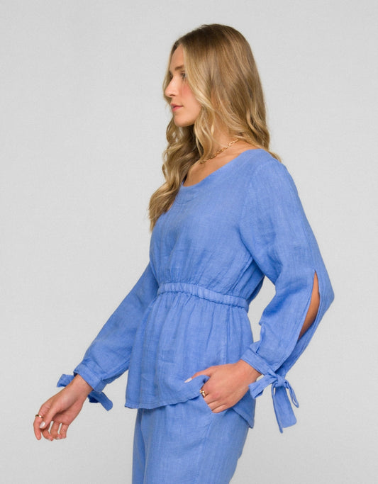 BLUSA MANU MADRE REINA LINHO AZUL LAVANDA