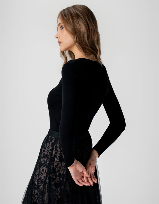 BLUSA MARI MADRE REINA TRICOT PRETO