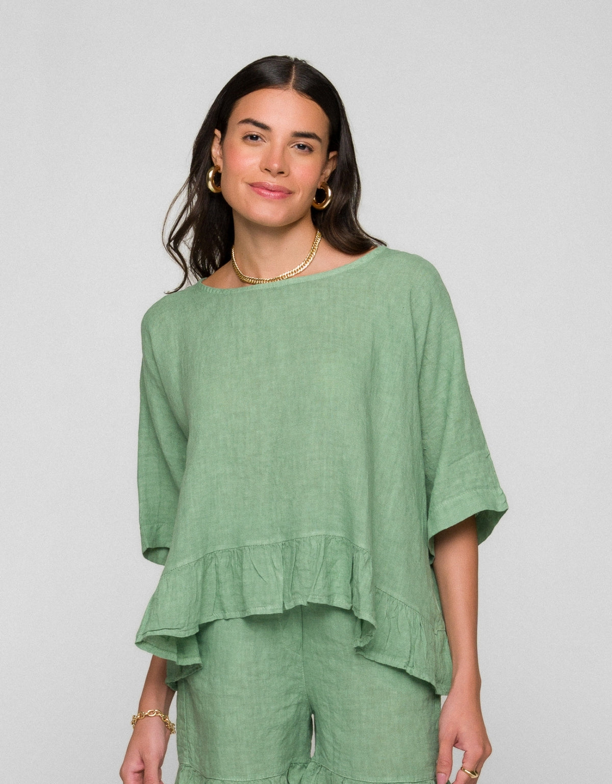 BLUSA MILLA MADRE REINA LINHO VERDE MENTA
