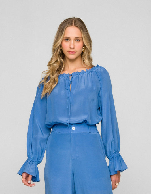 BLUSA OLIVIA MADRE REINA SEDA AZUL LAVANDA
