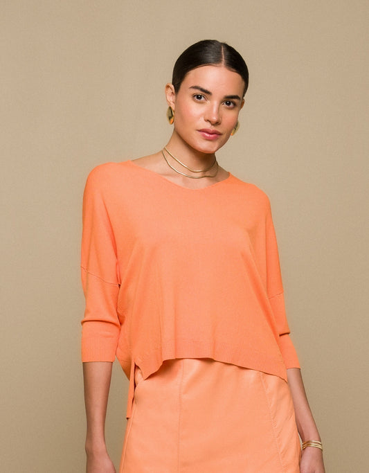 BLUSA OVER MADRE REINA TRICOT LARANJA PAPAYA