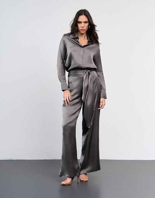 CALÇA AMANDA MADRE REINA SEDA DARK GRAY