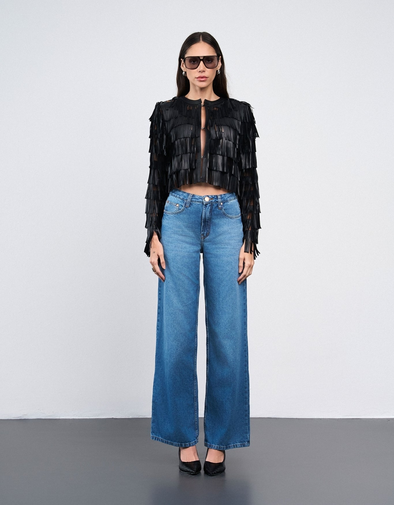 CALÇA ANDREIA MADRE REINA  WIDE JEANS AZUL