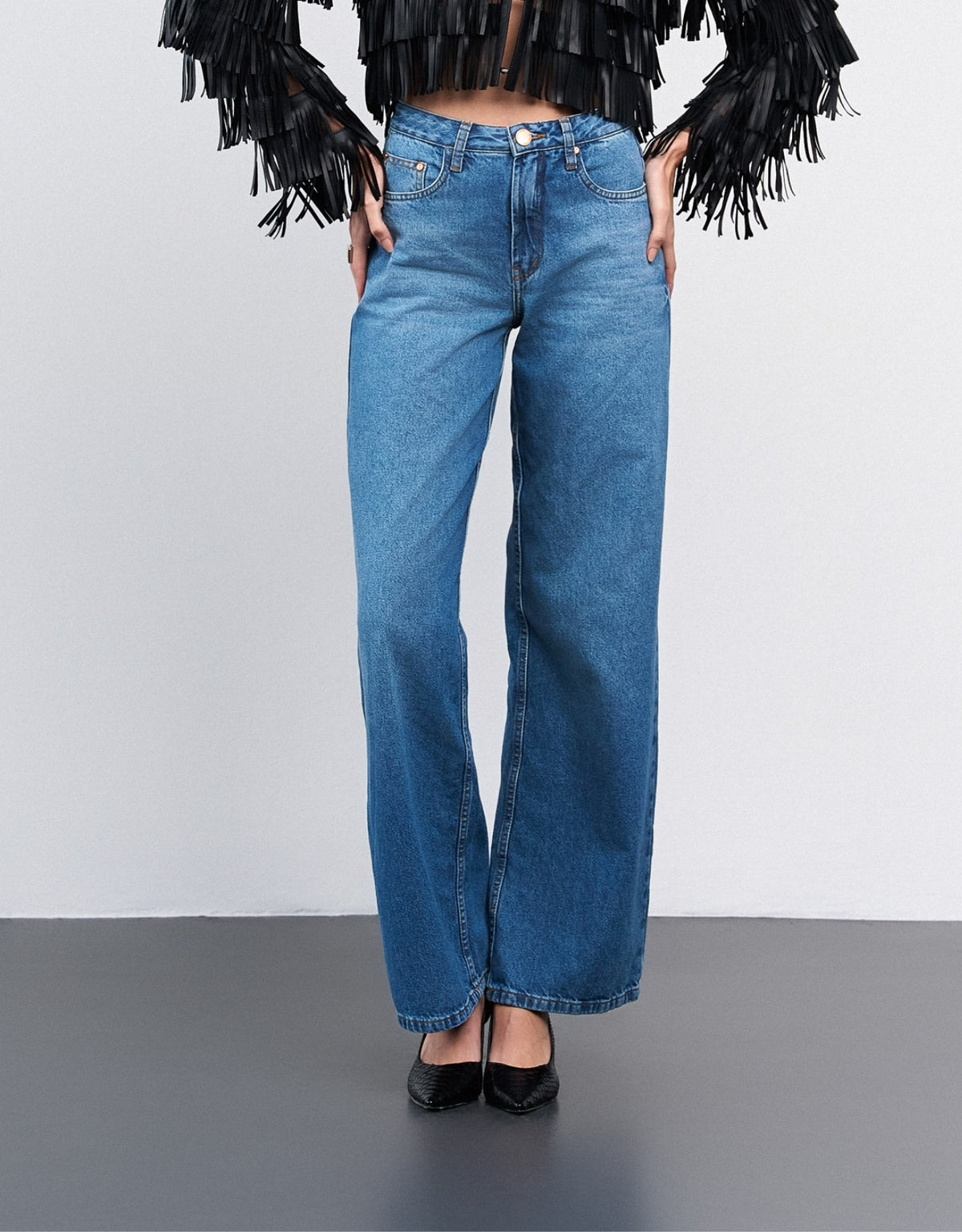 CALÇA ANDREIA MADRE REINA  WIDE JEANS AZUL