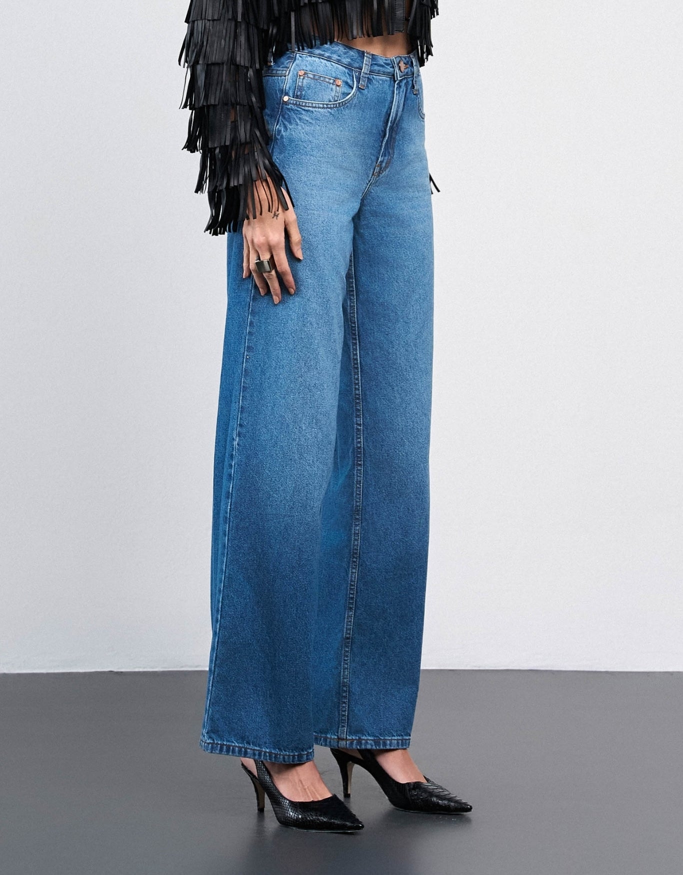 CALÇA ANDREIA MADRE REINA  WIDE JEANS AZUL