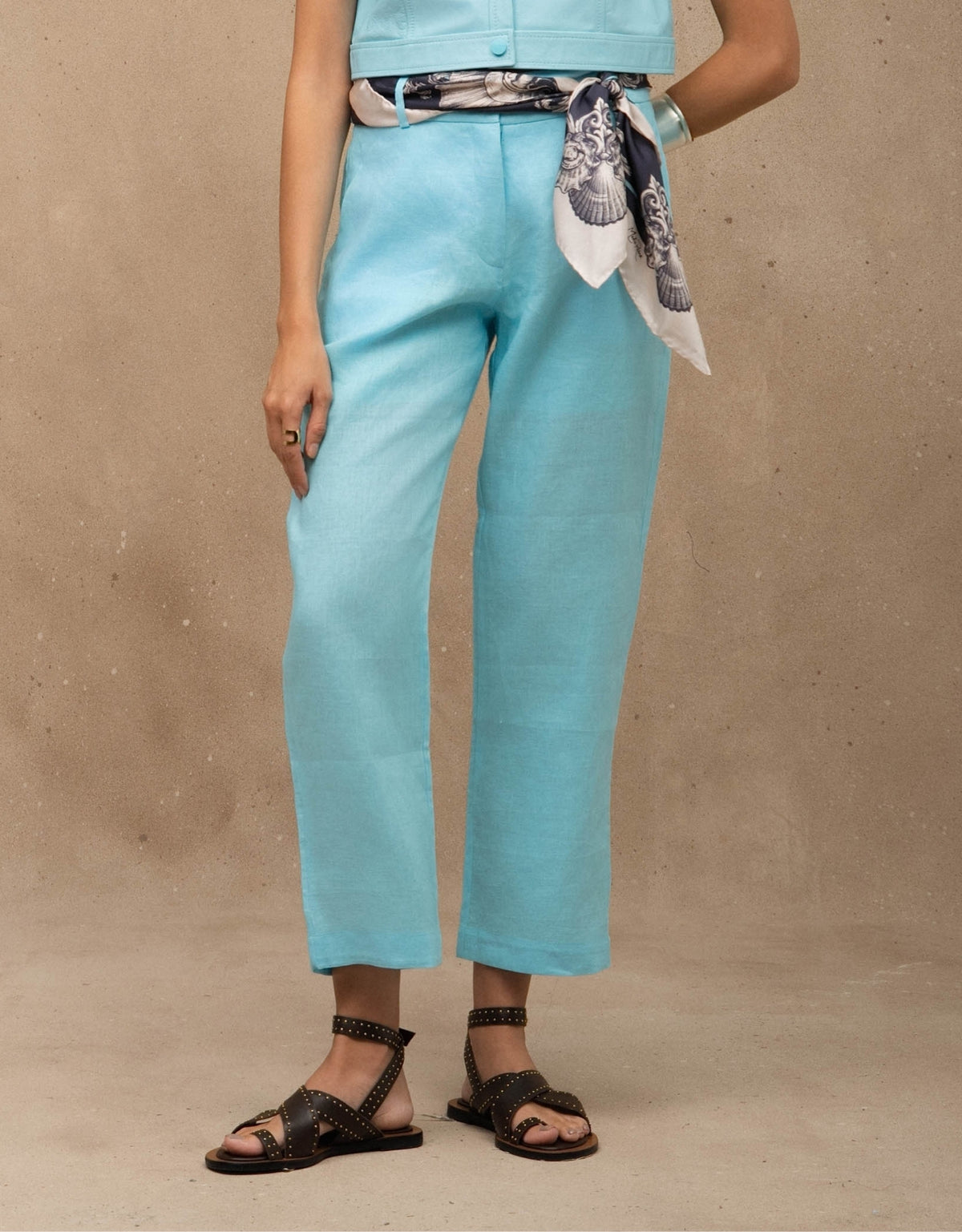 CALÇA ANNA MADRE REINA LINHO AZUL TURQUESA