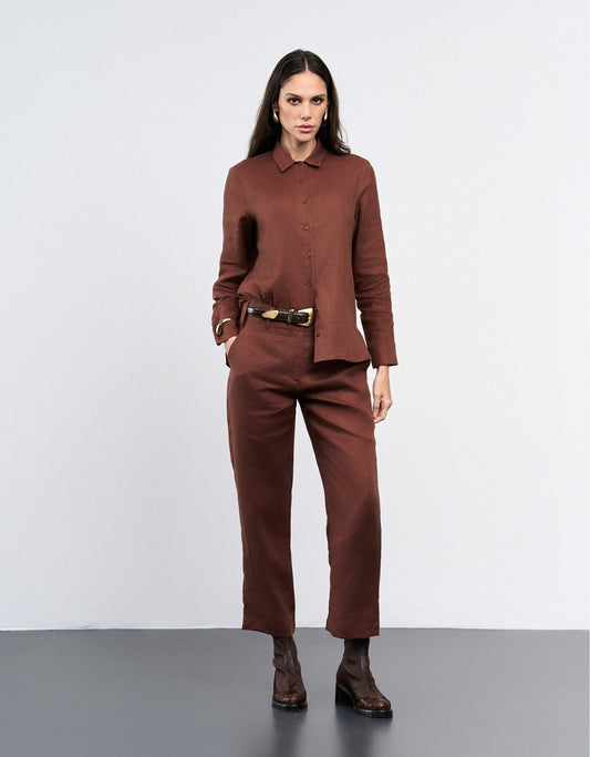 CALÇA ANNA MADRE REINA LINHO COFFEE