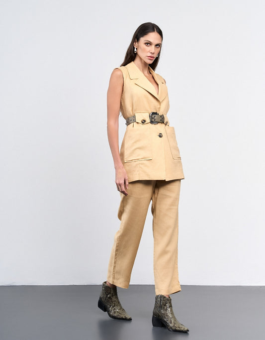 CALÇA ANNA MADRE REINA LINHO DESERT