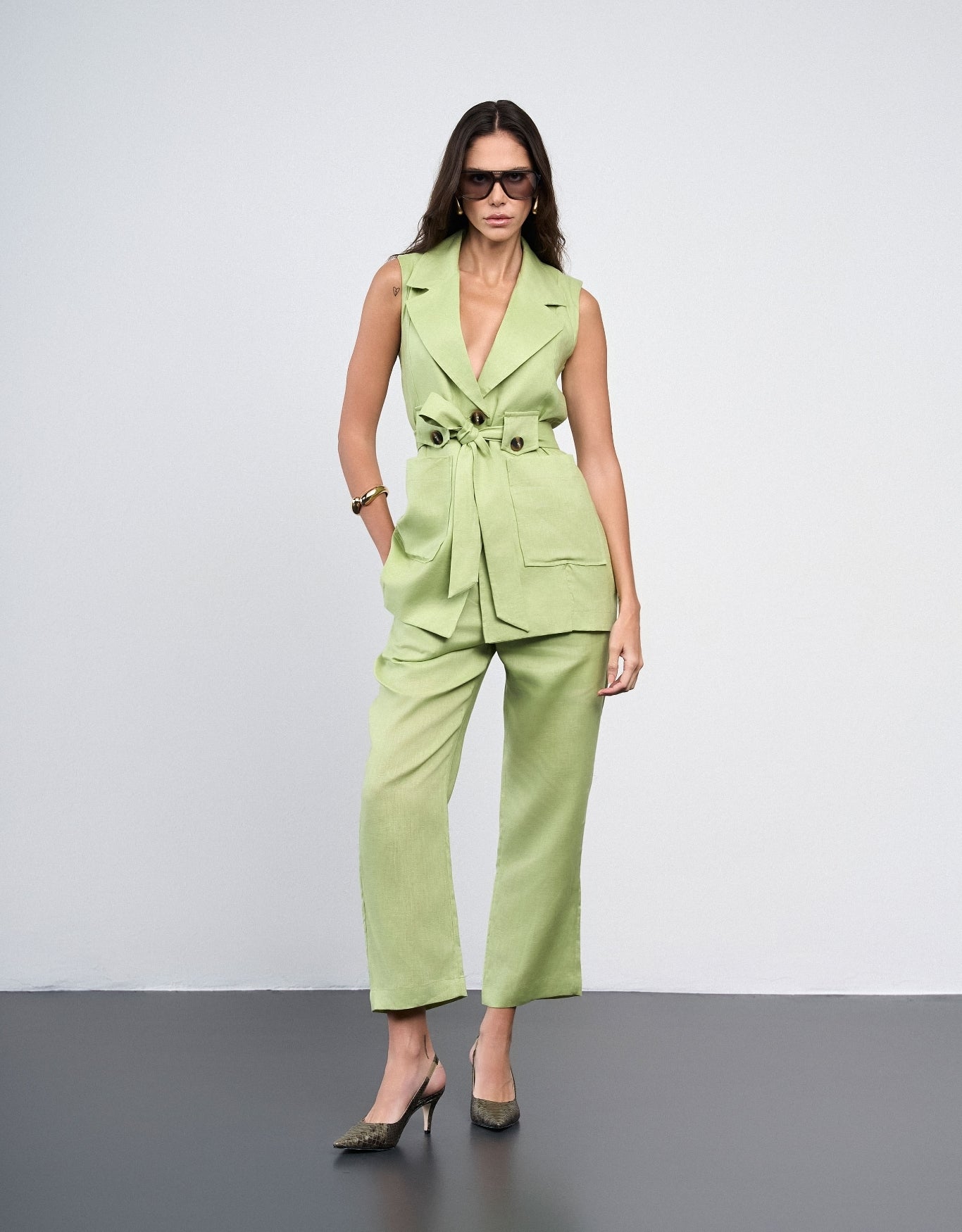 CALÇA ANNA MADRE REINA LINHO VERDE SHADOW