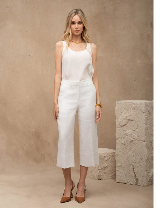 CALÇA CAPRI MARIAH MADRE REINA LINHO OFF WHITE