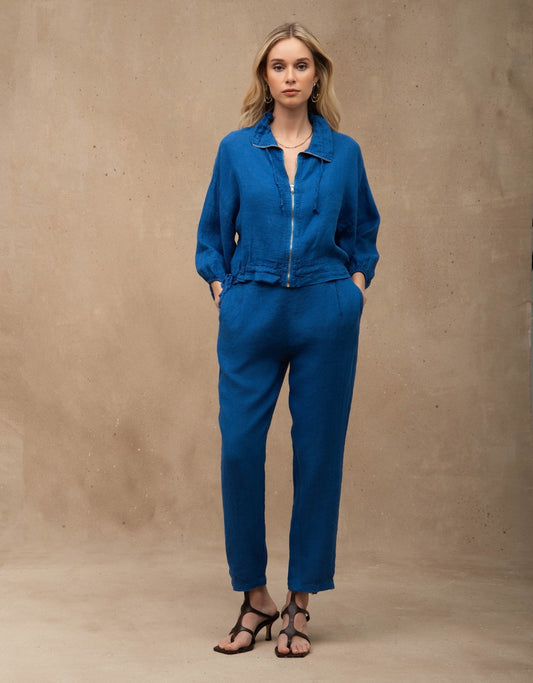 CALÇA EDUARDA MADRE REINA LINHO AZUL MESQUITA