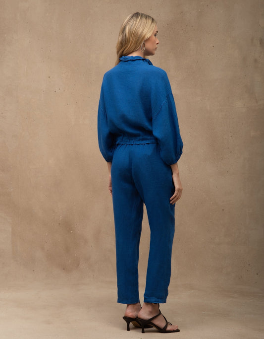 CALÇA EDUARDA MADRE REINA LINHO AZUL MESQUITA