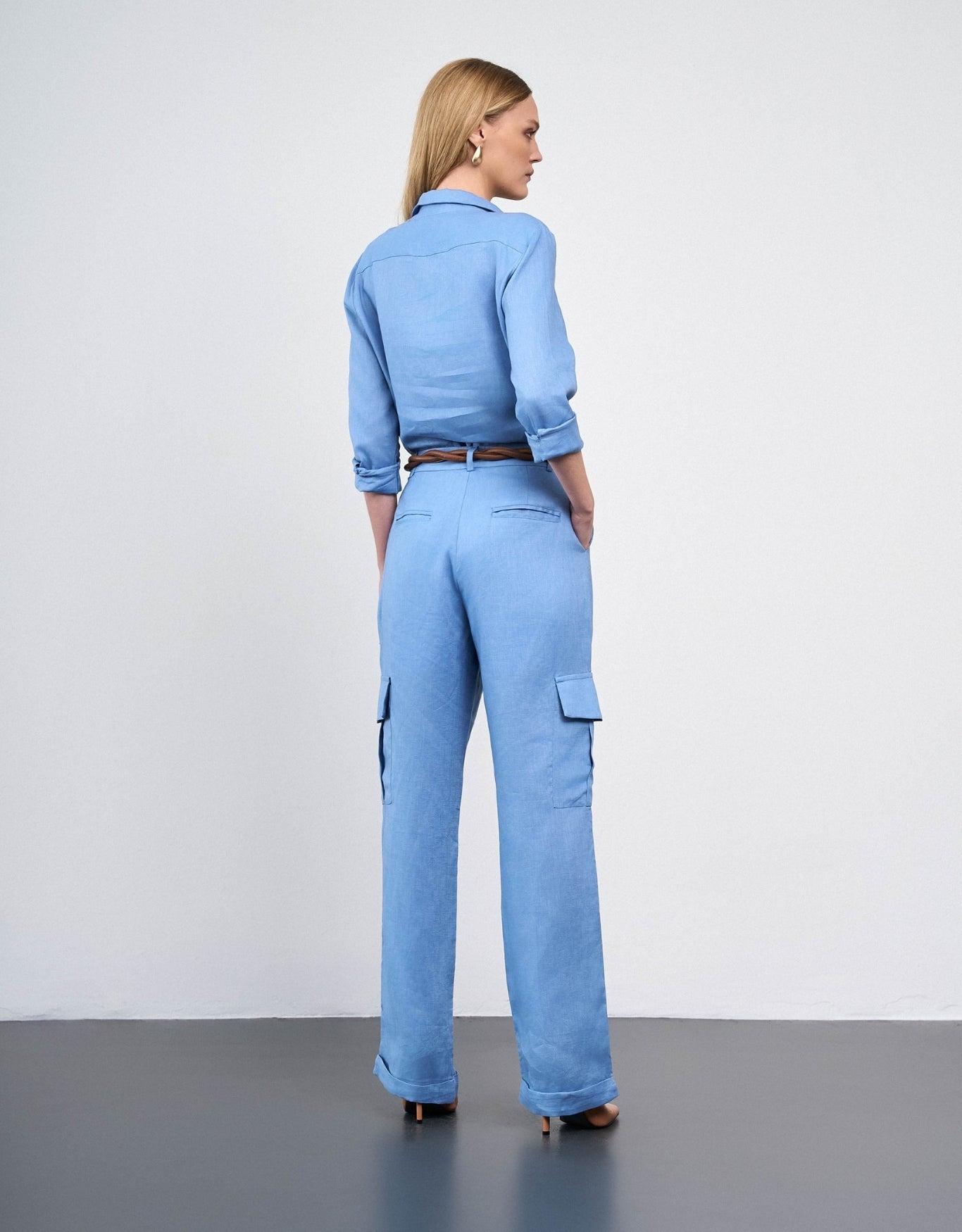 CALÇA LINEN BOLSOS MADRE REINA LINHO BLUE DAY